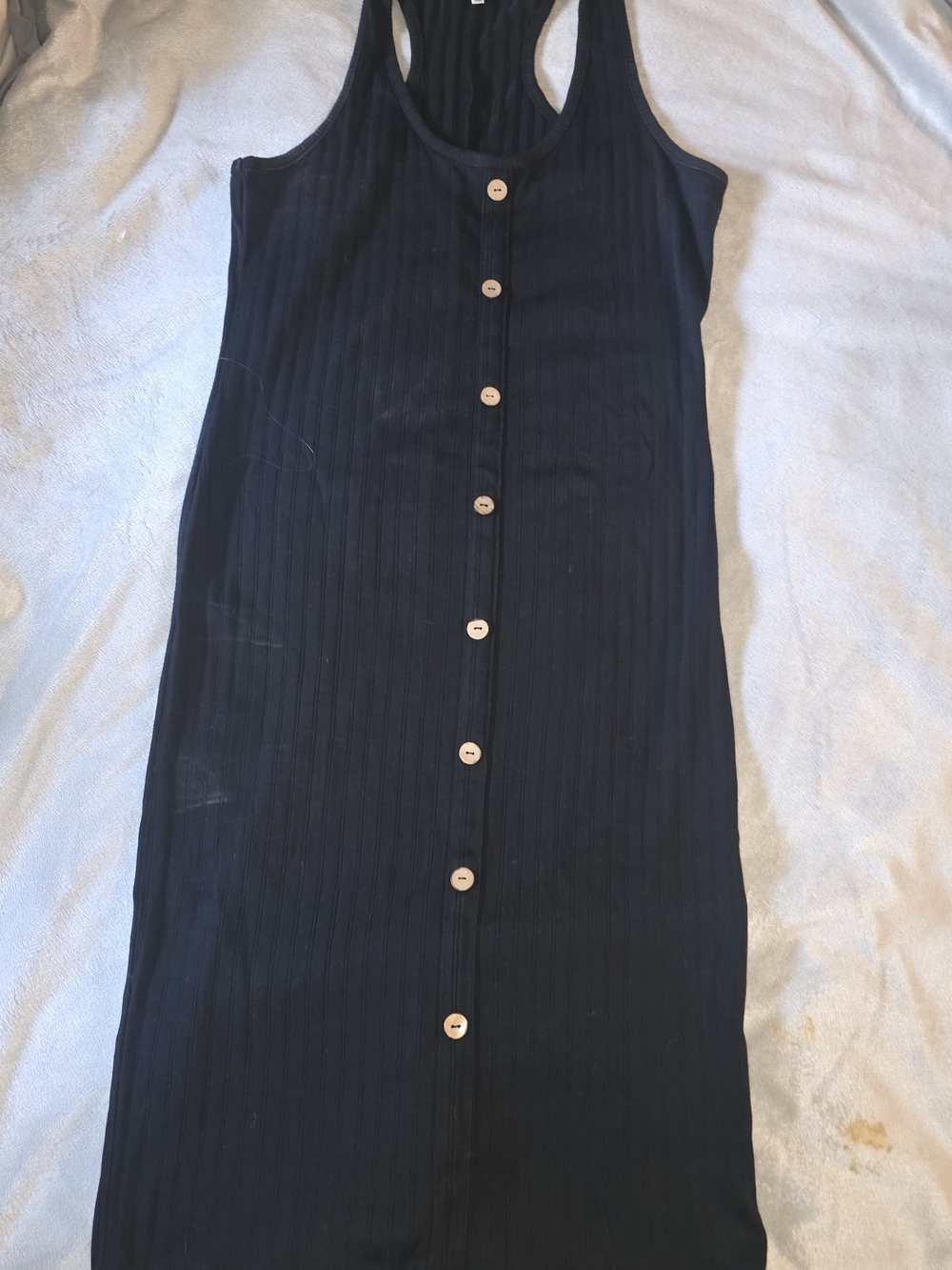 Almost Famous Black Ribbed Button-Front Tank Dress
